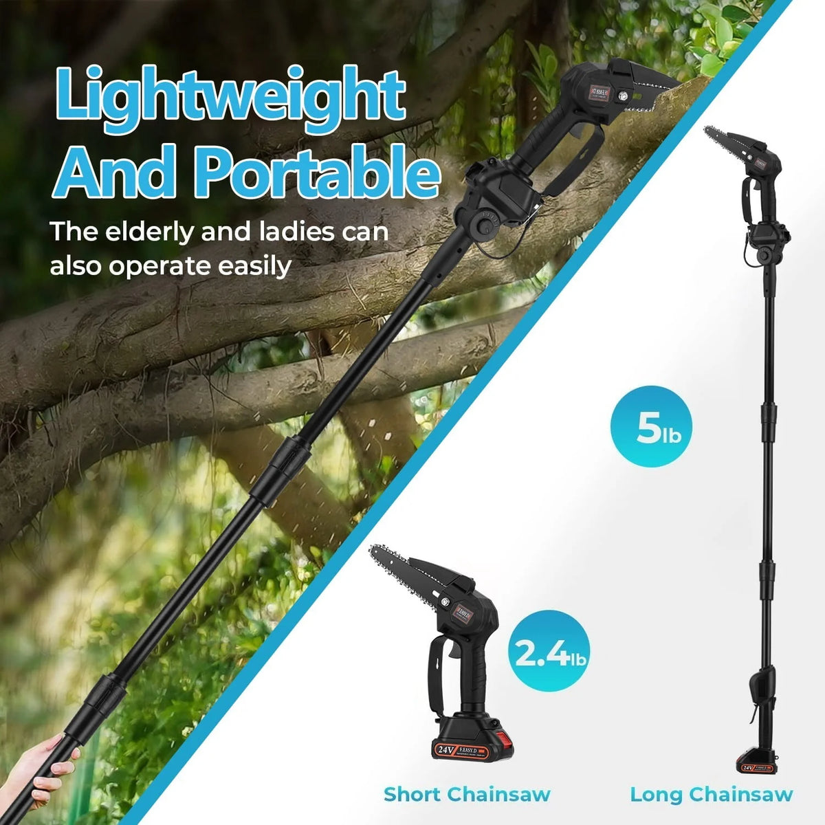 2-in-1 Cordless Pole Saw and Mini Chainsaw with 2 Batteries I5775