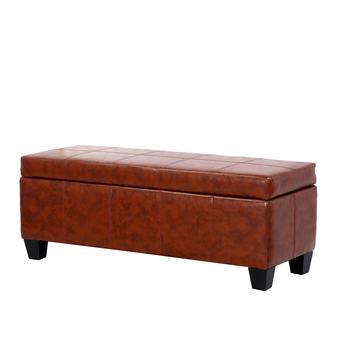 Brown Faux Leather Storage Ottoman Bench E409