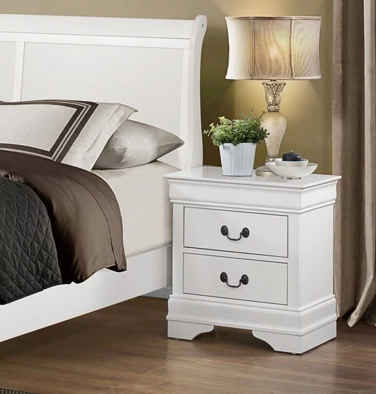White 4pc Bedroom Set with Bed Nightstand Dresser Mirror X33672