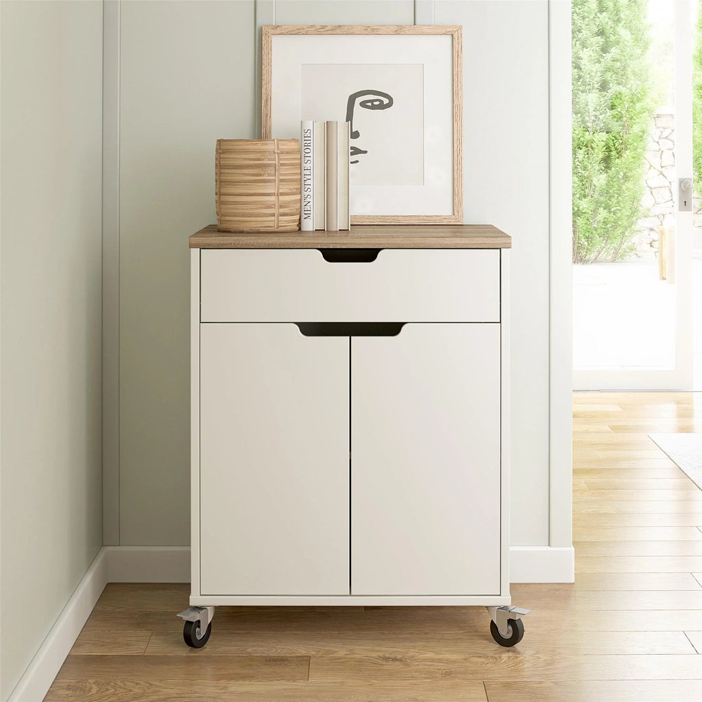 2 Door 1 Drawer Storage Cart with Locking Casters C983