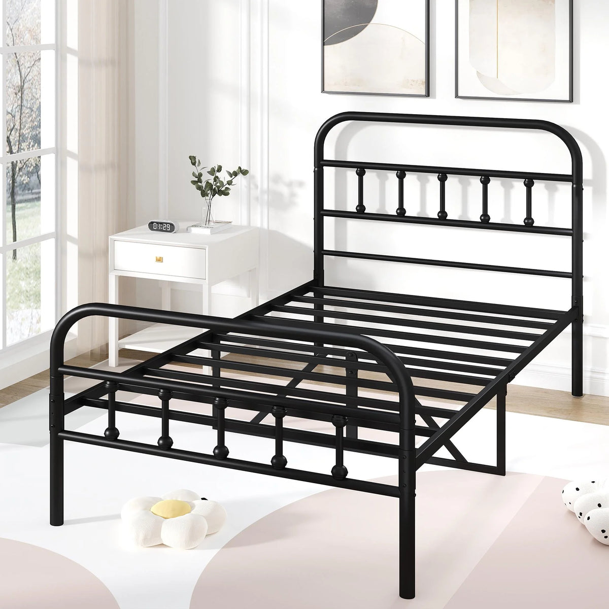 Full Size Metal Platform Bed Frame with Headboard Y50009