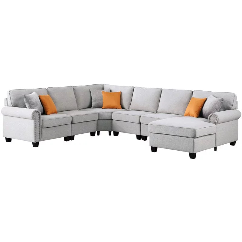 Light Gray Fabric U-Shaped Sectional Sofa N629529