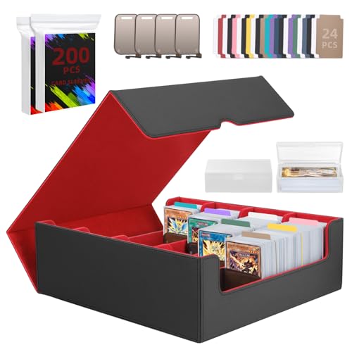4 Rows Trading Card Storage Box 3200+ Card Organizer with 200 Sleeves & 24 Dividers Black & Blue E8913