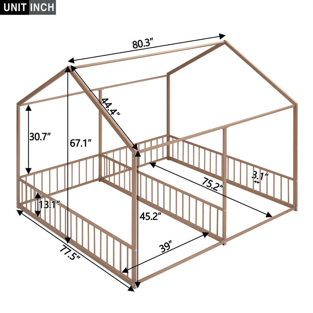 Twin Size Metal House Bed with Guardrails C397