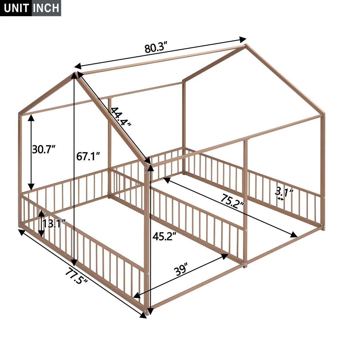 Twin Size Metal House Bed with Guardrails C397