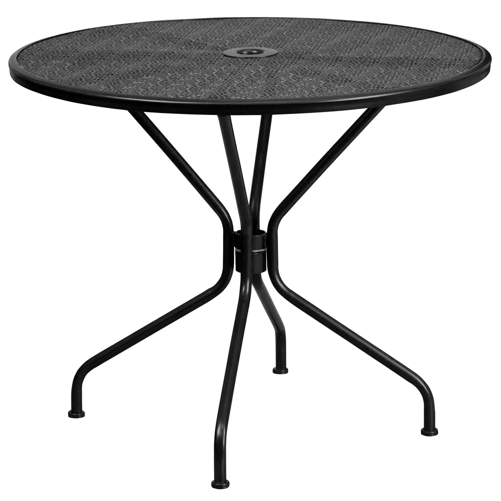 Round Black Indoor-Outdoor Steel Patio Table with Umbrella Hole I8175