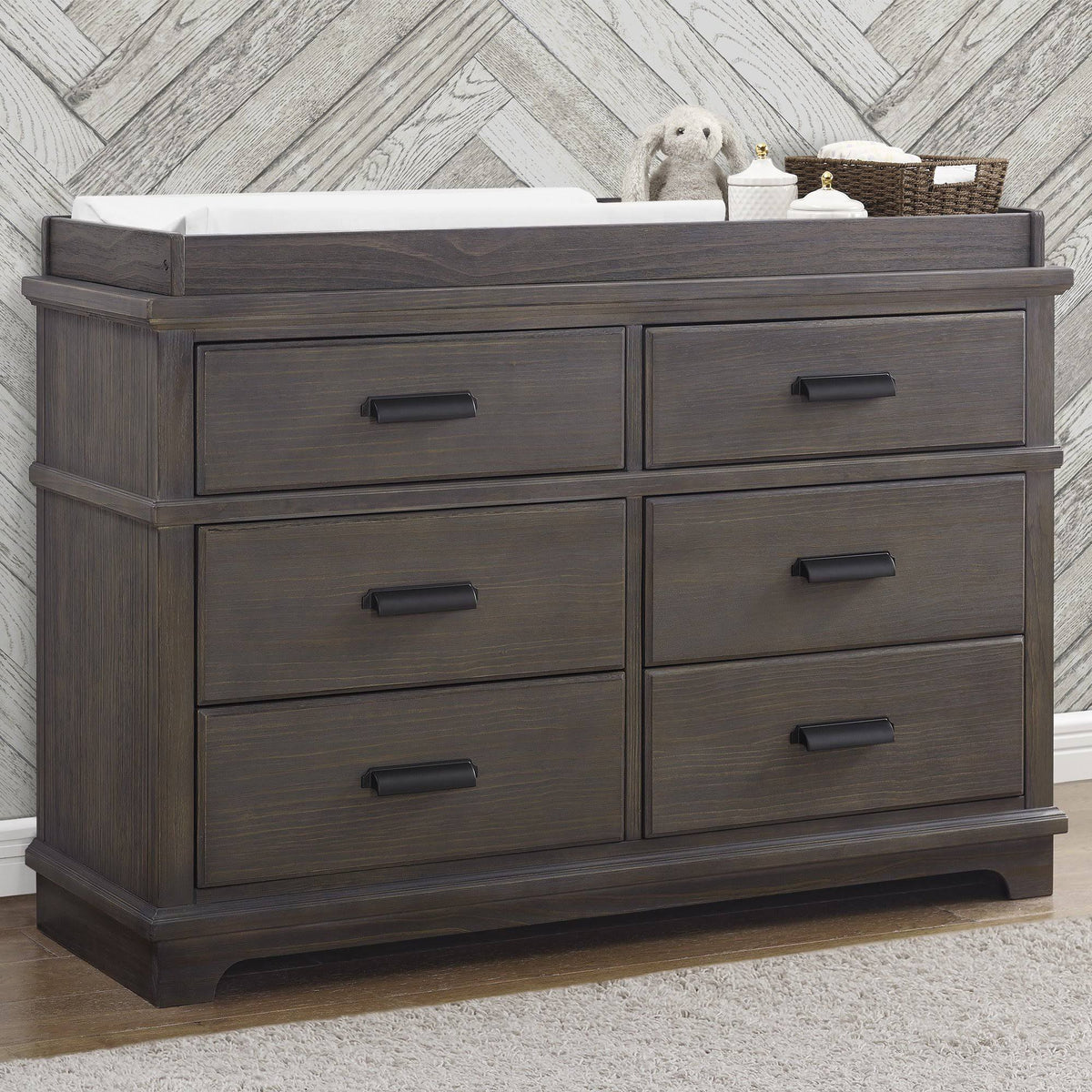 6 Drawer Dresser with Changing Top Rustic Grey D484349