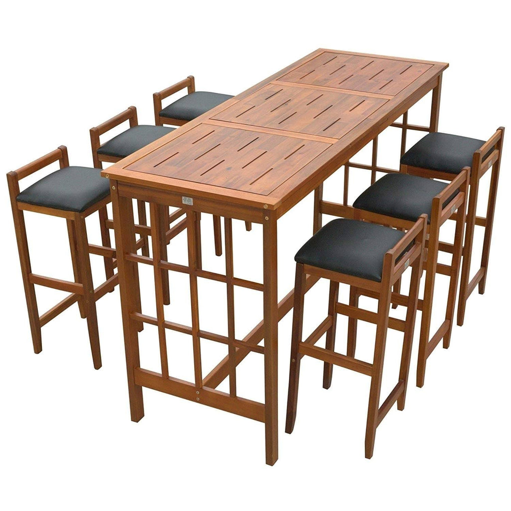 Brown 7 Piece Acacia Wood Bar Height Dining Set E1724