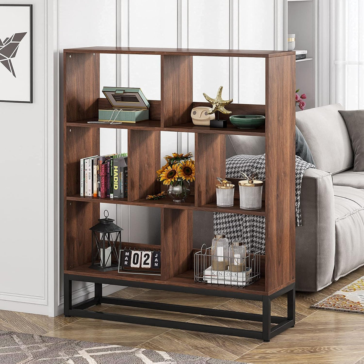 3 Tier 7-Cube Open Shelf Bookcase with Metal Leg K87504