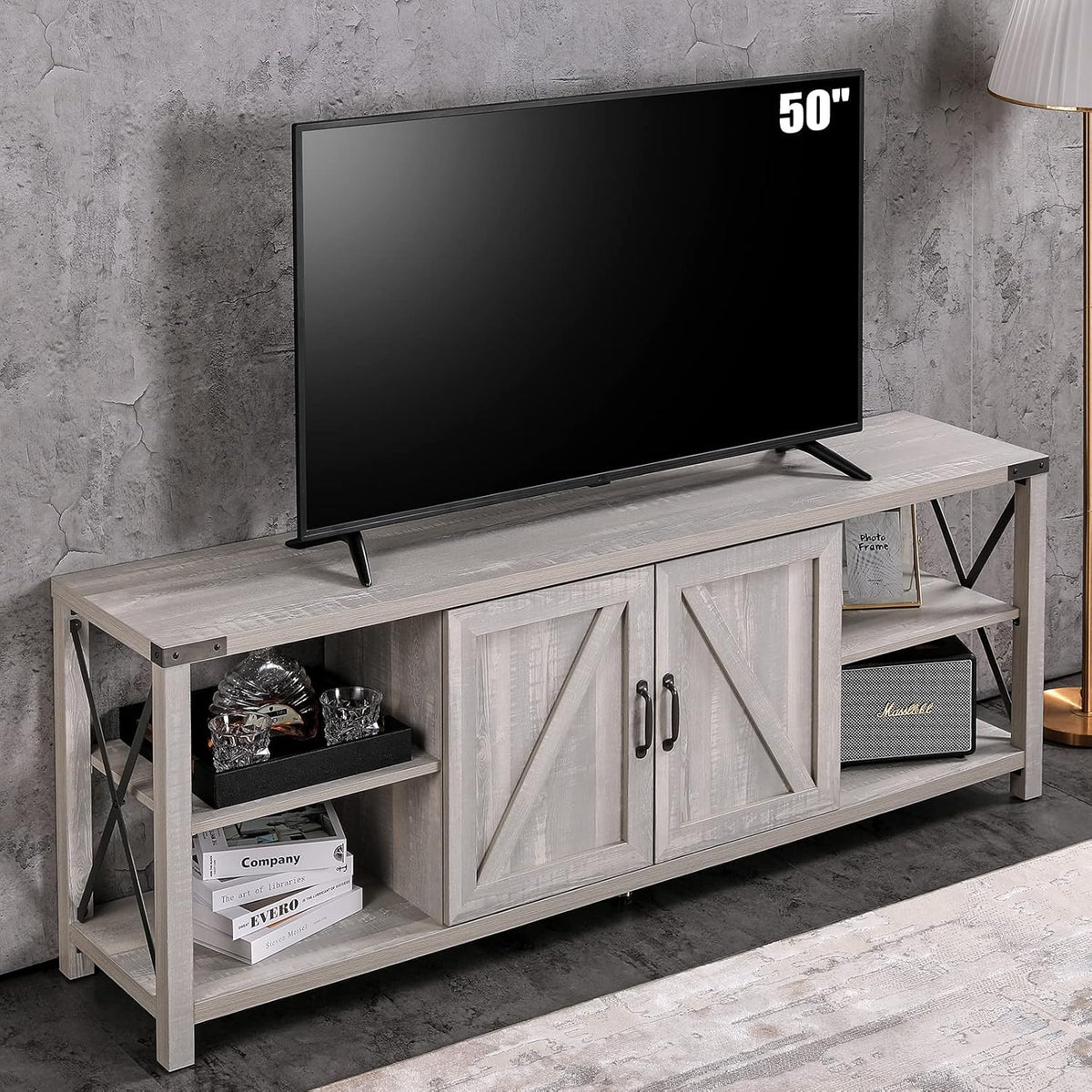 68 TV Stand Wood Metal TV Console with Storage Cabinets and Shelves G920532