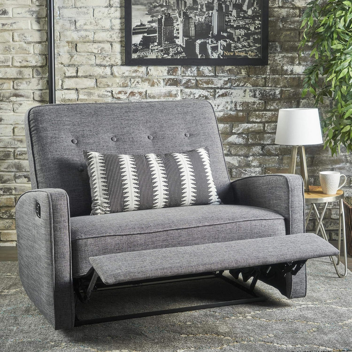 Grey Black Fabric Reclining Loveseat W4732