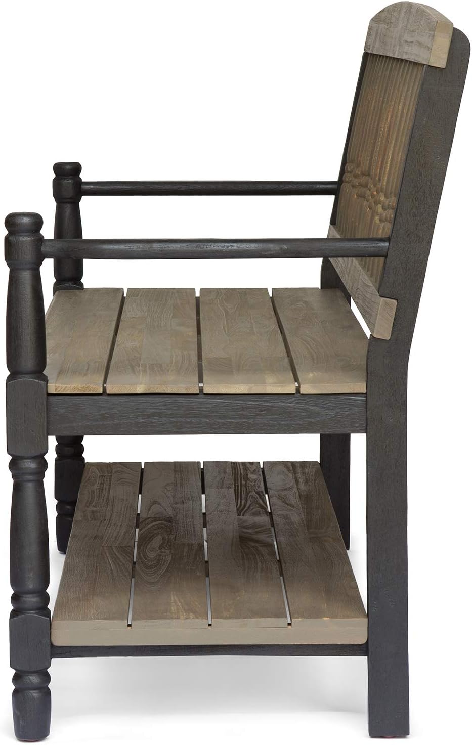 Gray and Black Acacia Wood Bench with Shelf U699124