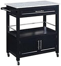 Pine Wood Rolling Kitchen Island Cart with Granite Top in Black D2099