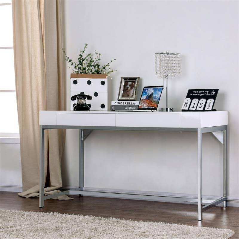 White Wood 2 Drawer Writing Desk with USB S19224