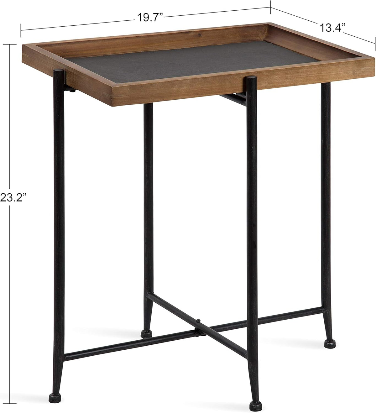 Industrial Modern Wood and Slate Side Accent Table with Black Iron Metal Base X7915