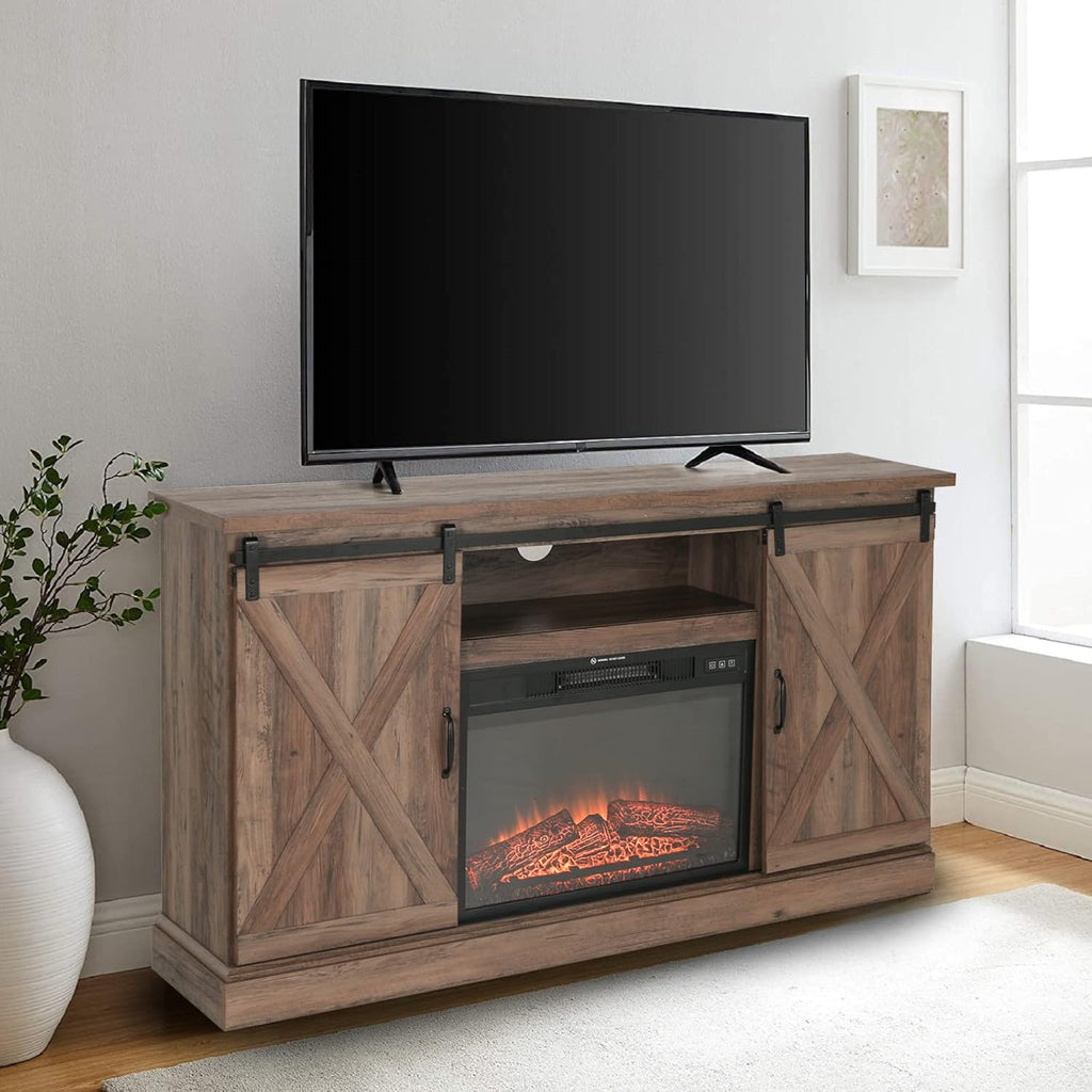 Electric Fireplace TV Stand for TVs Up to 65 with Barn Door Storage Cabinet C483222