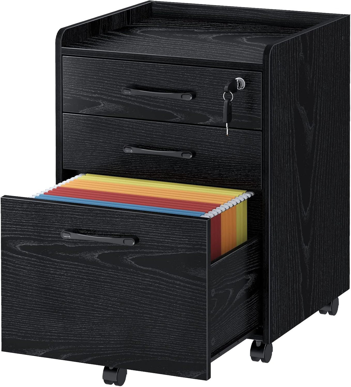 Rustic Brown 3 Drawer Rolling File Cabinet R1962