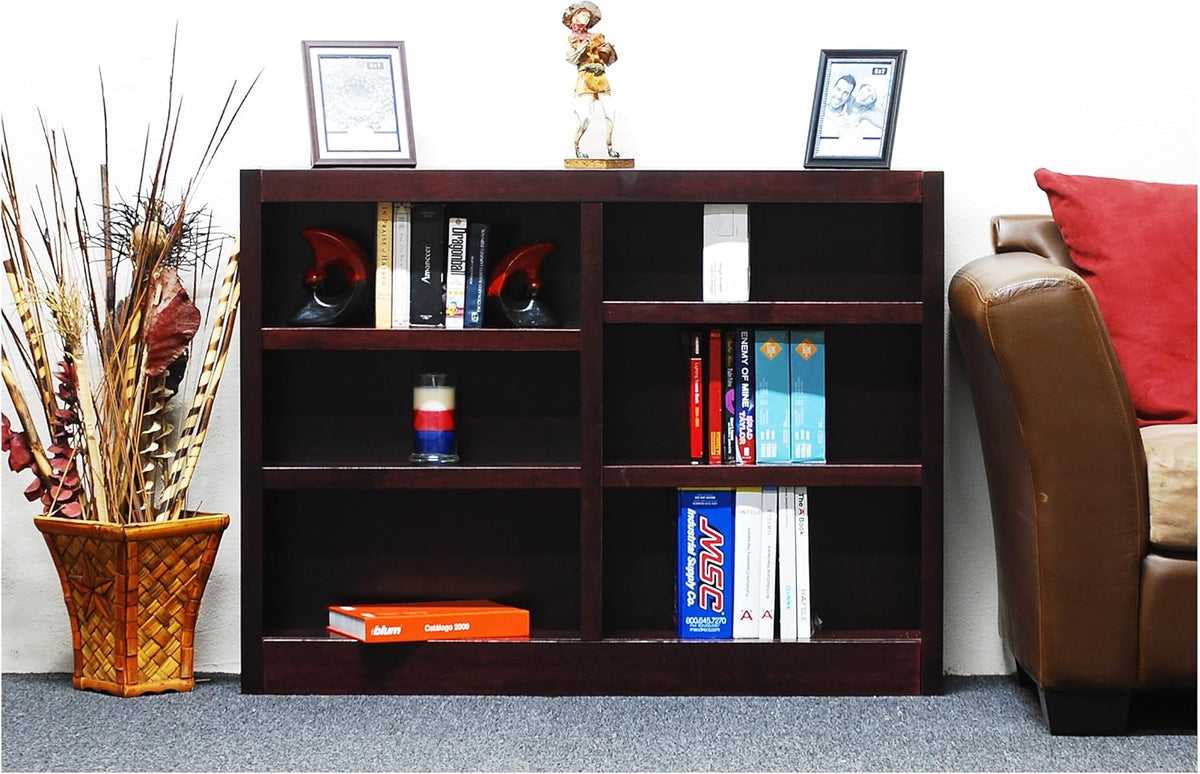 6 Shelf Double Wide Wood Bookcase I231051