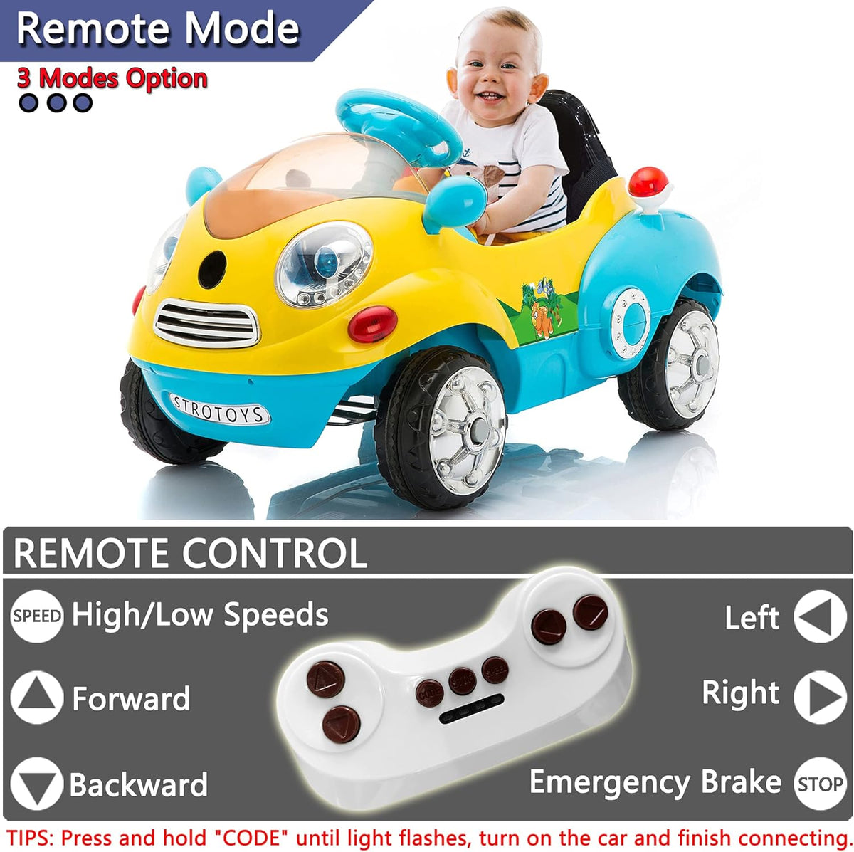 Push Car for Kids Ride On Car with Remote Control Blue & Yellow E4547