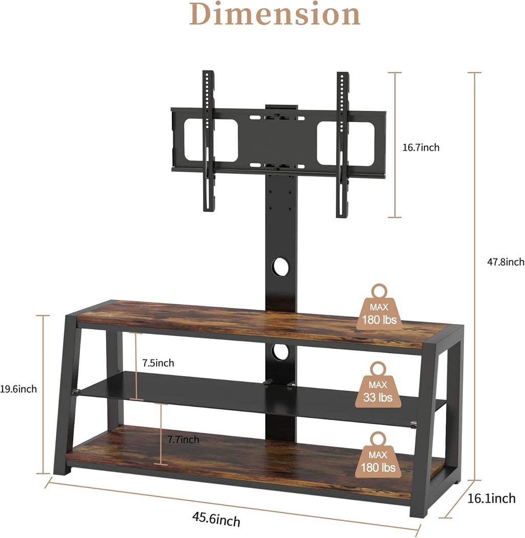 Angle and Height Adjustable Swivel TV Stand with Shelves K78920