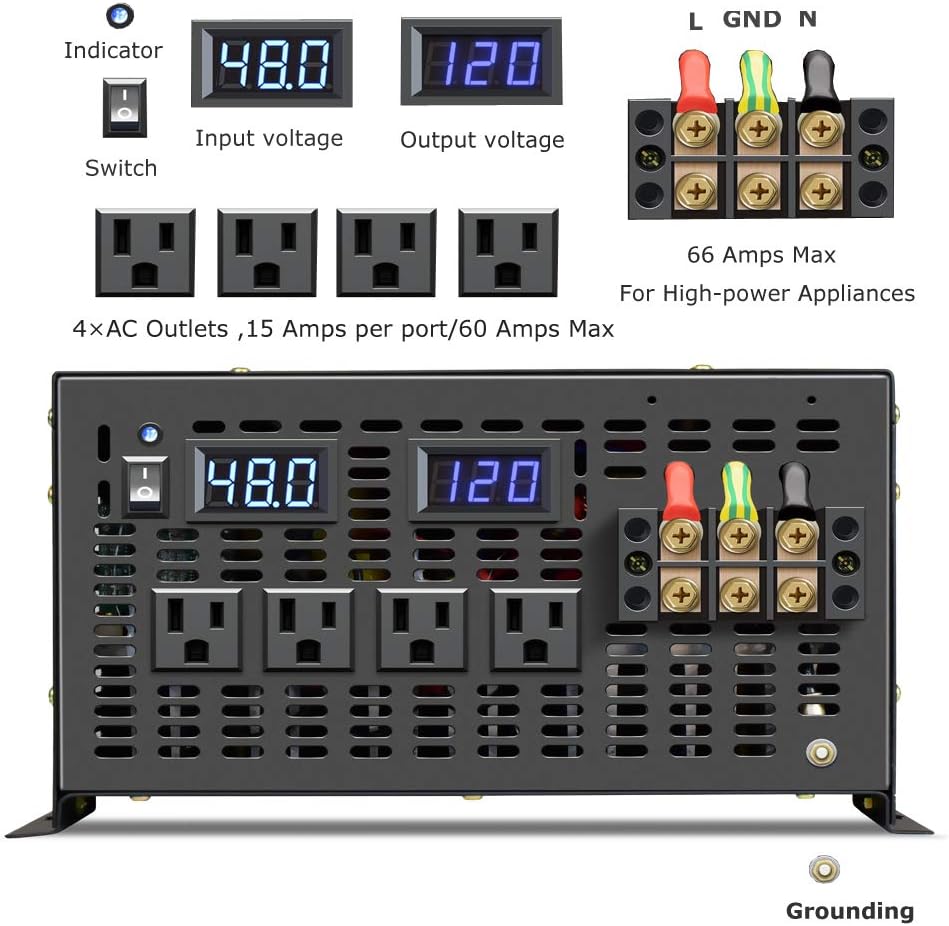 8000 Watt Pure Sine Wave Inverter 48V DC to 120V AC W2526