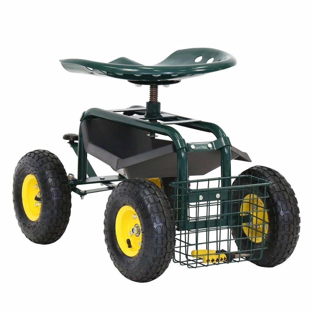 Green Garden Cart with Swivel Seat and Basket T54110