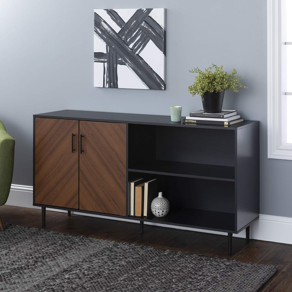 Black 58 Inch 2 Door Console W591