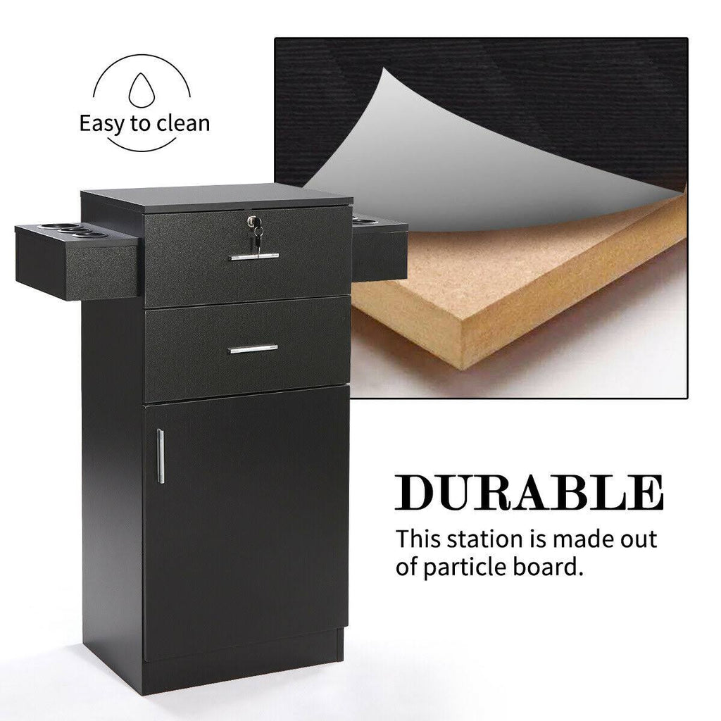 Black Locking Salon Storage Cabinet with Hair Dryer Holder Drawer U557538