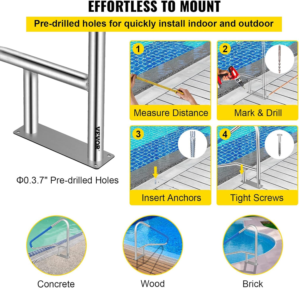 55x32 Stainless Steel Pool Handrail with Grip Cover C93014