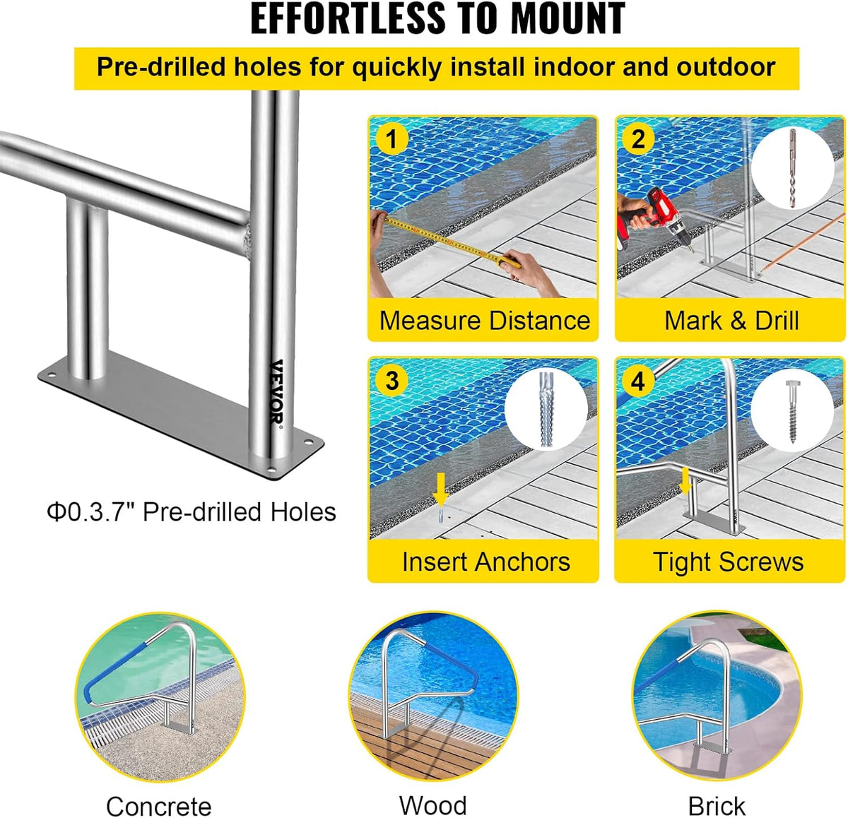 55x32 Stainless Steel Pool Handrail with Grip Cover C93014