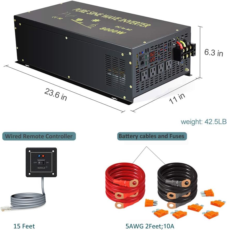 8000 Watt Pure Sine Wave Inverter 48V DC to 120V AC W2526