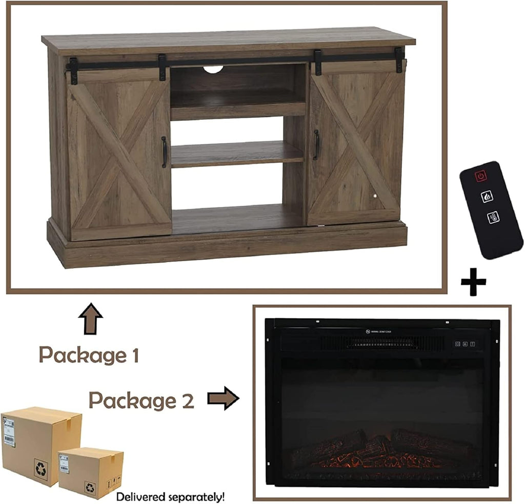 Electric Fireplace TV Stand for TVs Up to 65 with Barn Door Storage Cabinet C483222
