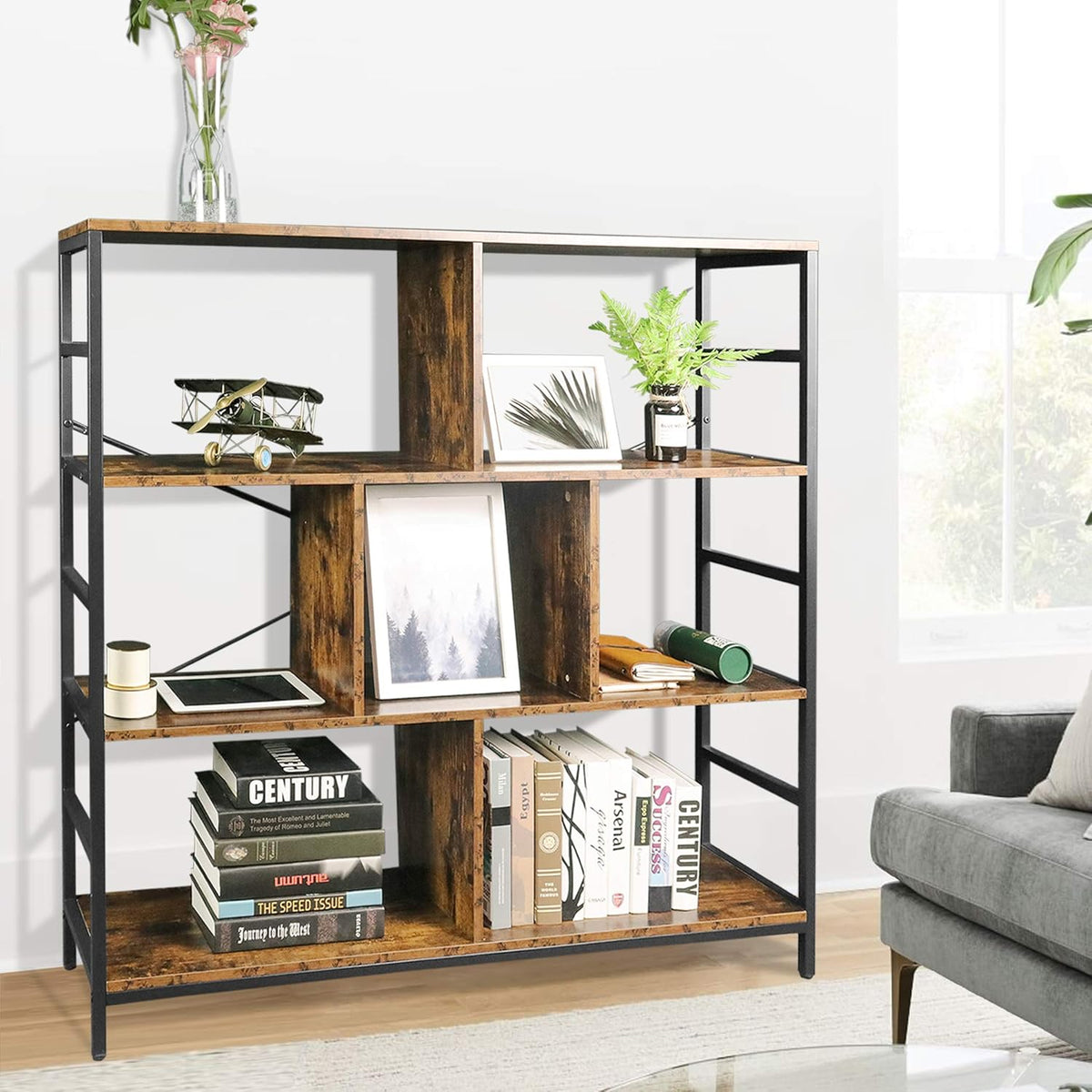 3-Tier Square Bookcase with 7 Open Storage Shelves R471006