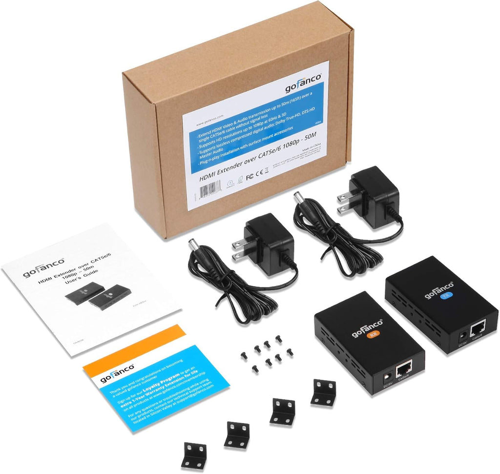 HDMI Extender Over CAT5e/6 165ft 1080p Transmitter and Receiver Balun Kit U1034