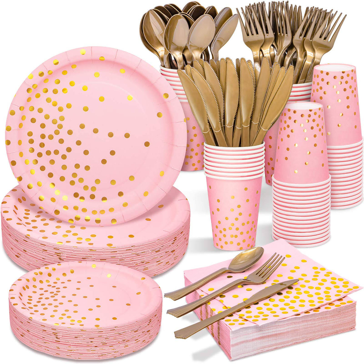 Pink Gold 350 Pcs Disposable Dinnerware Set J76917
