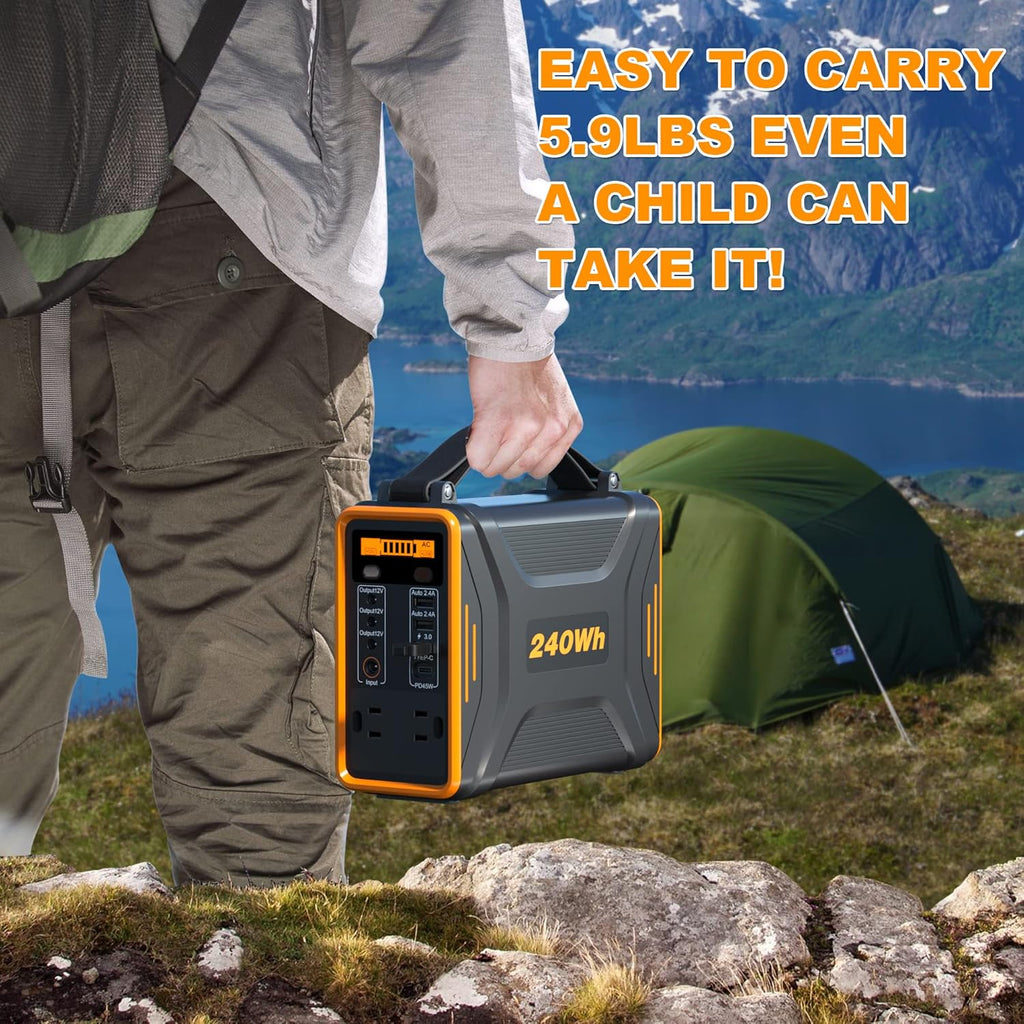 Portable Power Station, 240Wh LiFePO4 Battery, 200W Pure Sine Wave AC Outlet X64229