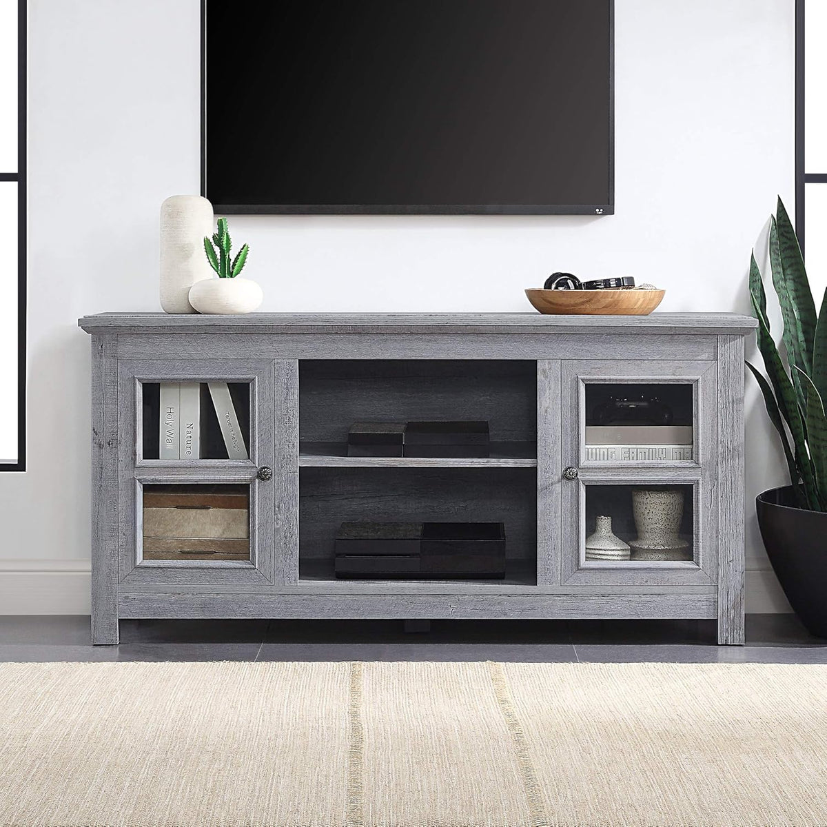 Electric Fireplace TV Stand for TVs up to 55 Inch with Storage Shelves R358