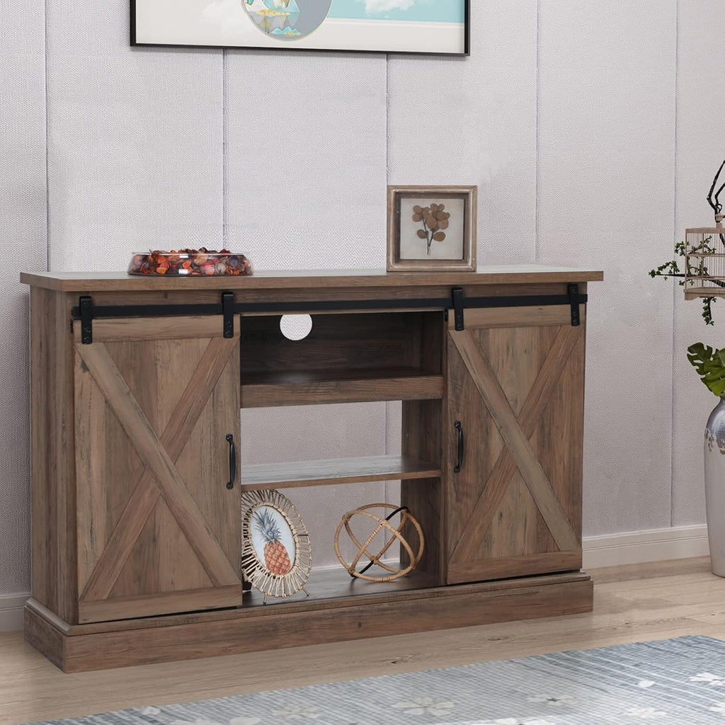 Electric Fireplace TV Stand for TVs Up to 65 with Barn Door Storage Cabinet C483222