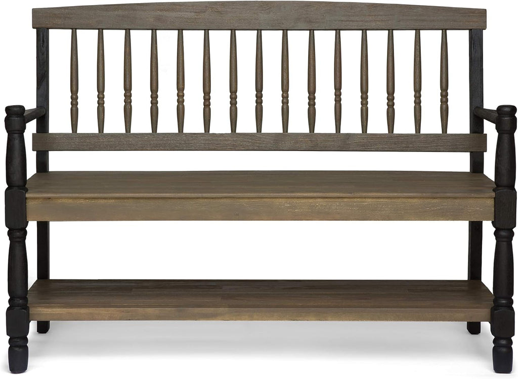 Gray and Black Acacia Wood Bench with Shelf U699124