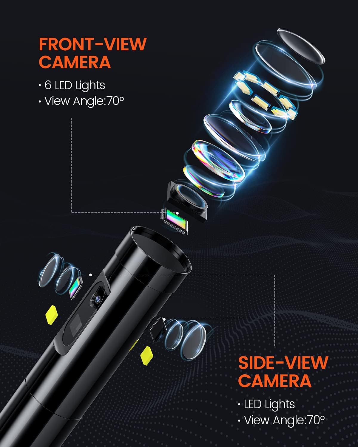 Triple Lens Inspection Camera, HD Waterproof Borescope with Light, 5 IPS Screen, 16.4ft Flexible Cable J82850