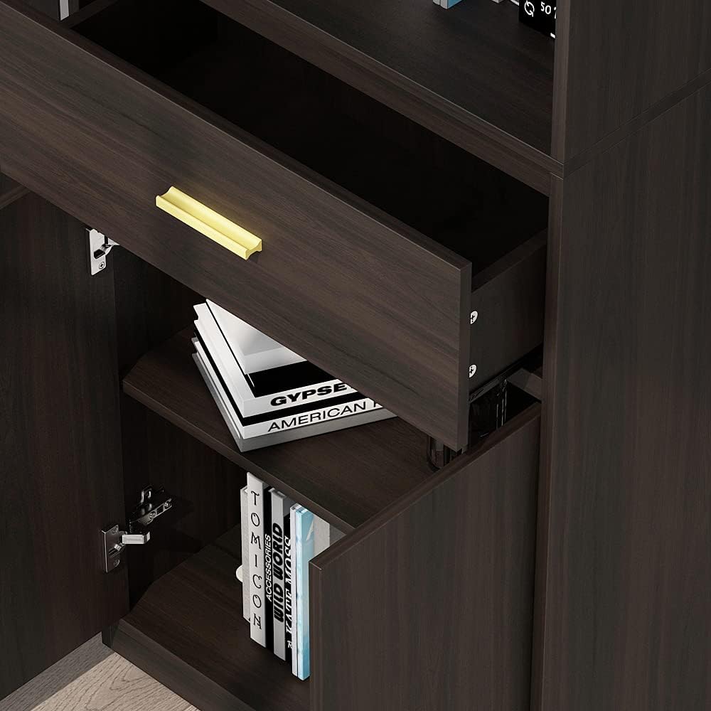 Black-Brown 3 Tier Wooden Bookcase Storage Cabinet with 2 Doors and 1 Drawer W6875