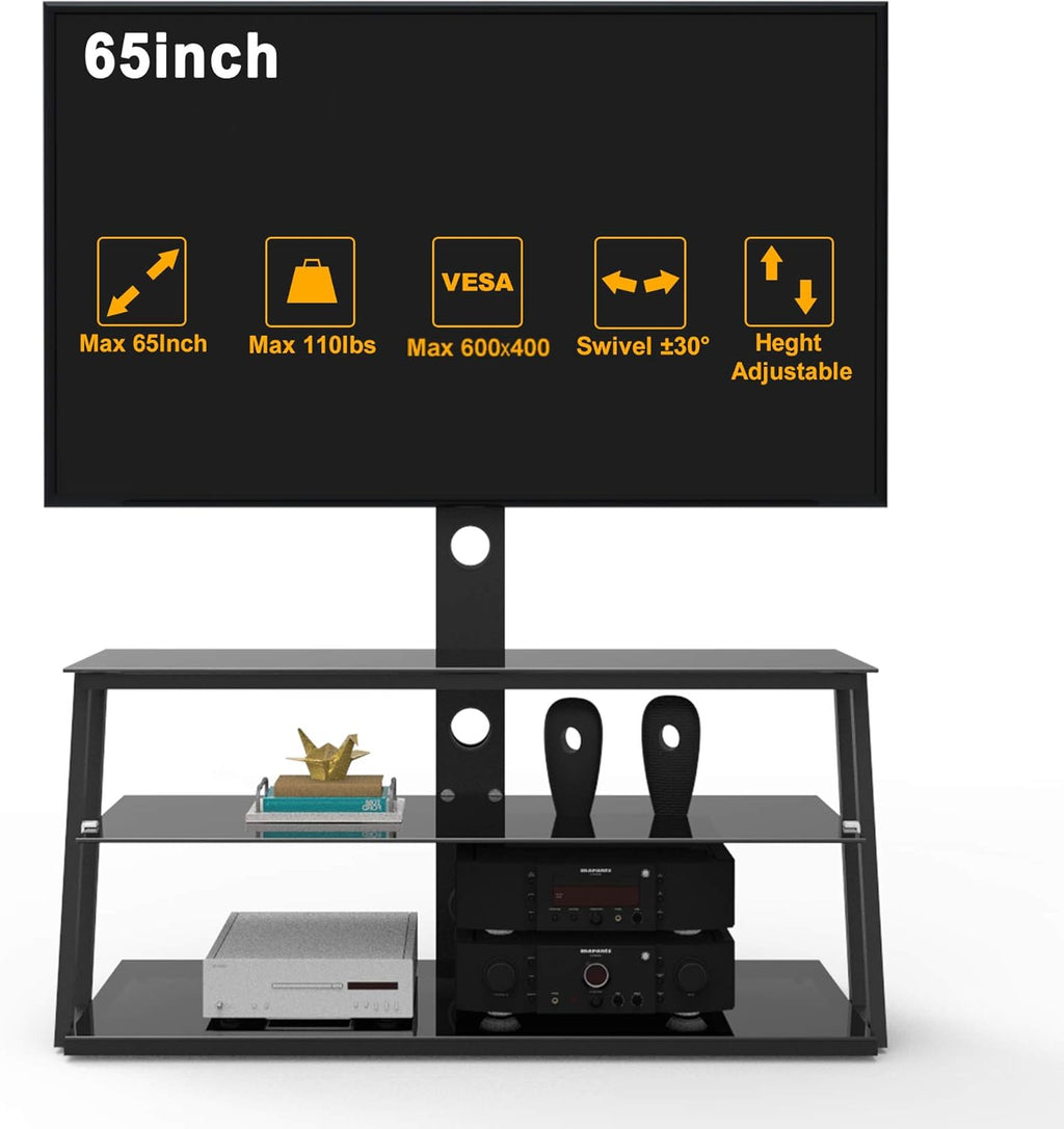 Angle and Height Adjustable Swivel TV Stand with Shelves K78920