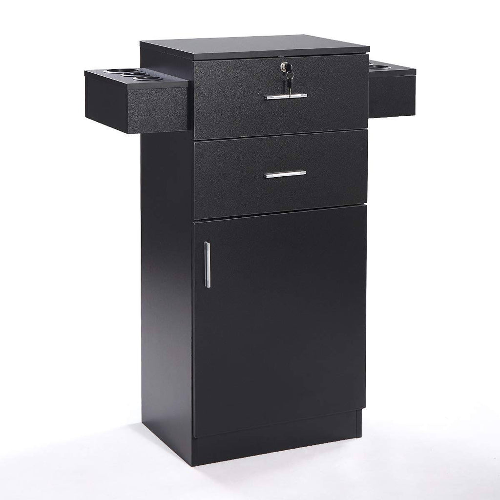 Black Locking Salon Storage Cabinet with Hair Dryer Holder Drawer U557538
