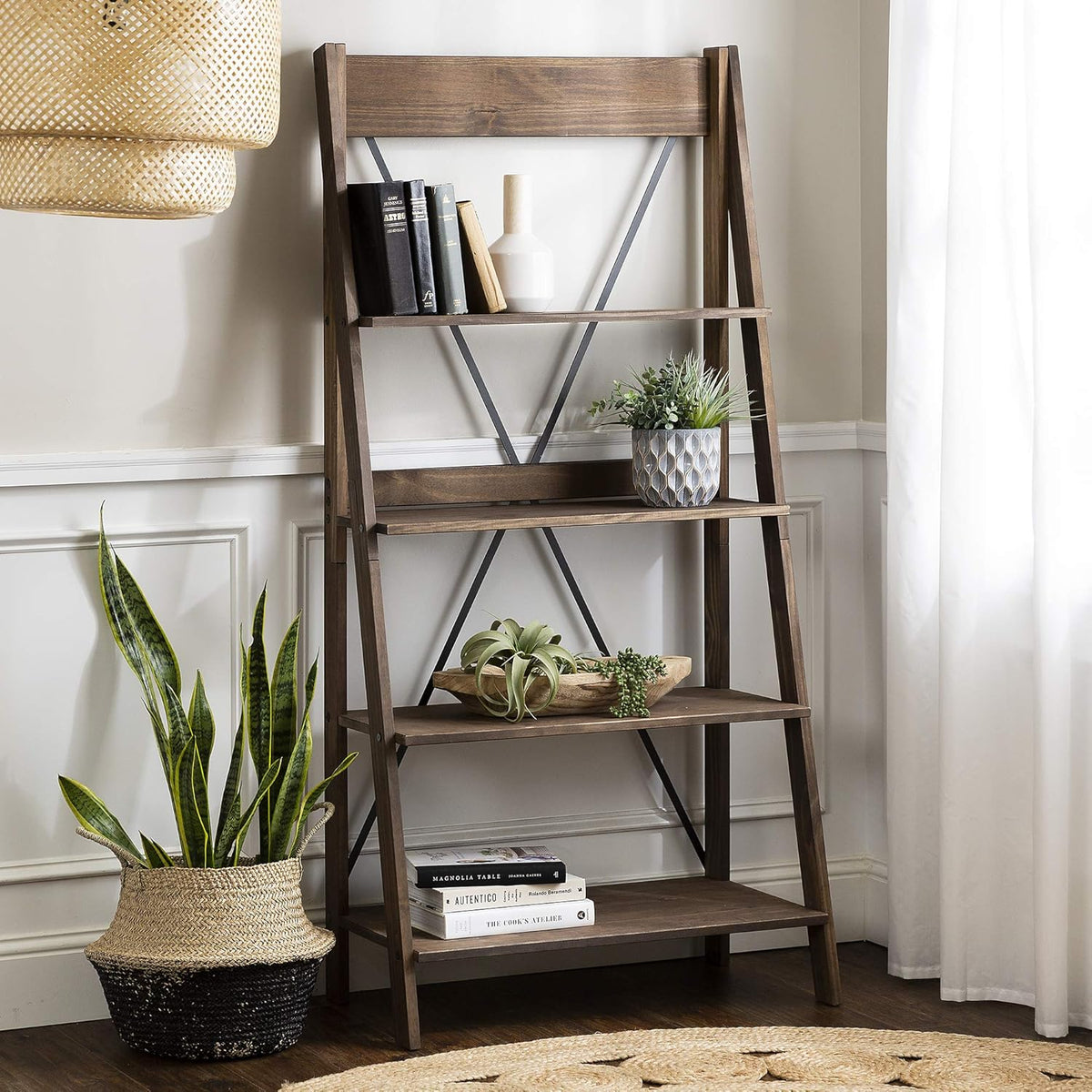 Brown 4 Shelves Wood Bookcase J75788