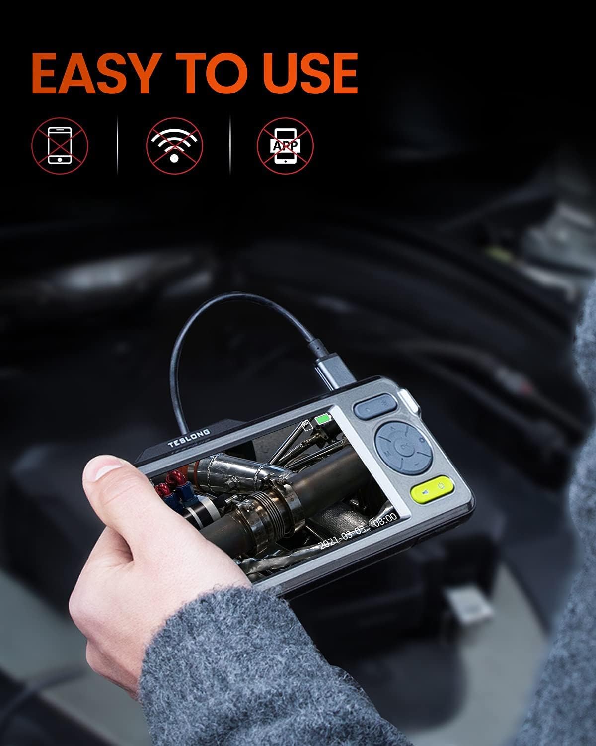 Triple Lens Inspection Camera, HD Waterproof Borescope with Light, 5 IPS Screen, 16.4ft Flexible Cable J82850