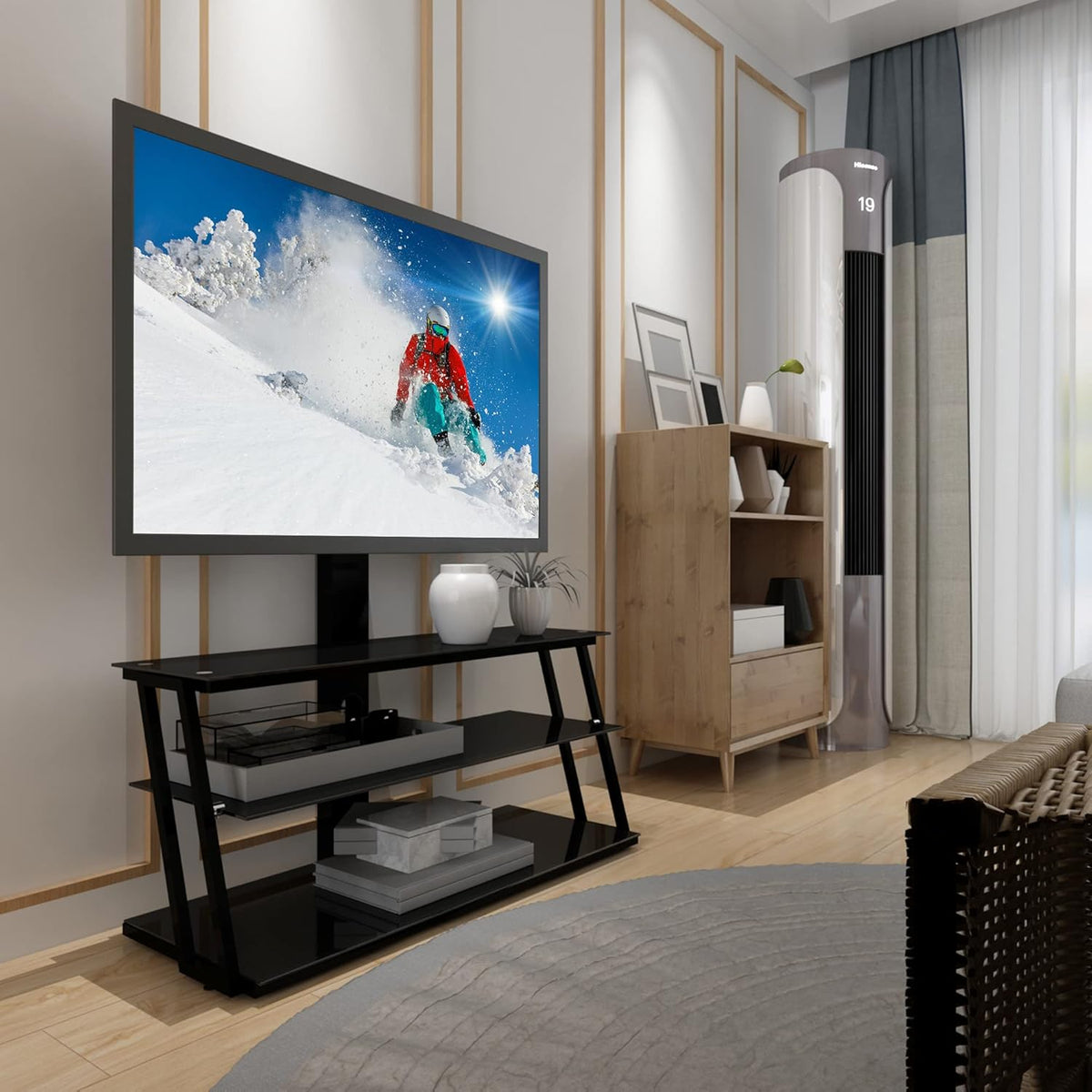 Angle and Height Adjustable Swivel TV Stand with Shelves K78920