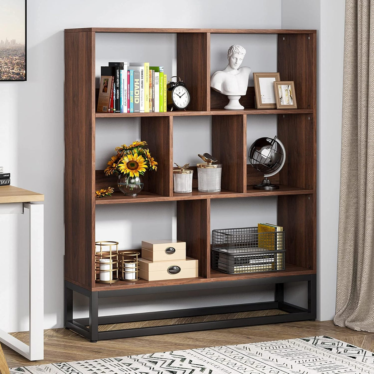 3 Tier 7-Cube Open Shelf Bookcase with Metal Leg K87504