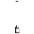 Distressed Black and Wood Seeded Glass Mini Pendant Light U7626