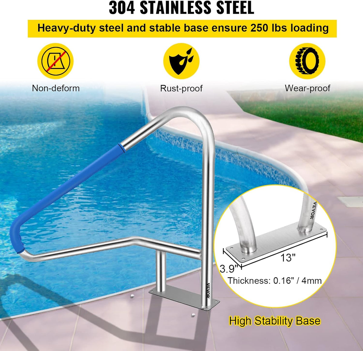55x32 Stainless Steel Pool Handrail with Grip Cover C93014
