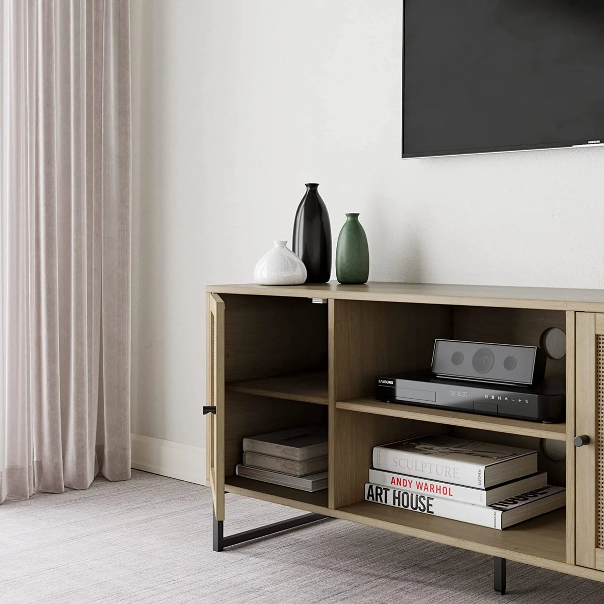 Oak TV Stand with Doors V48932